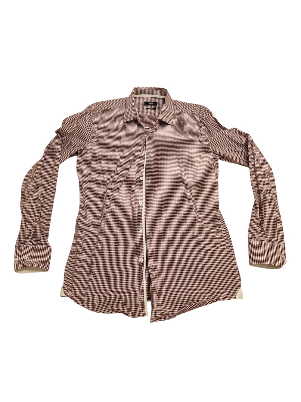 Hugo Boss Burgundy and White Micro-Check Button-Down Shirt
